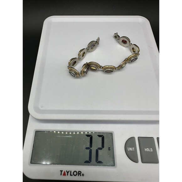 Sterling Silver 14k Gold Multi Gemstone Bracelet 7.25"~Garnet~Citrine~Amethyst - Picture 11 of 11